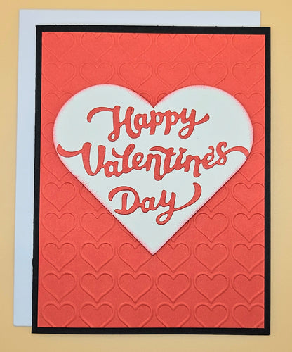 Valentine's Day Card for Her, Handmade Embossed Red Hearts, Happy Valentines Day Keepsake, Blank Inside