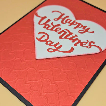 Valentine's Day Card for Her, Handmade Embossed Red Hearts, Happy Valentines Day Keepsake, Blank Inside