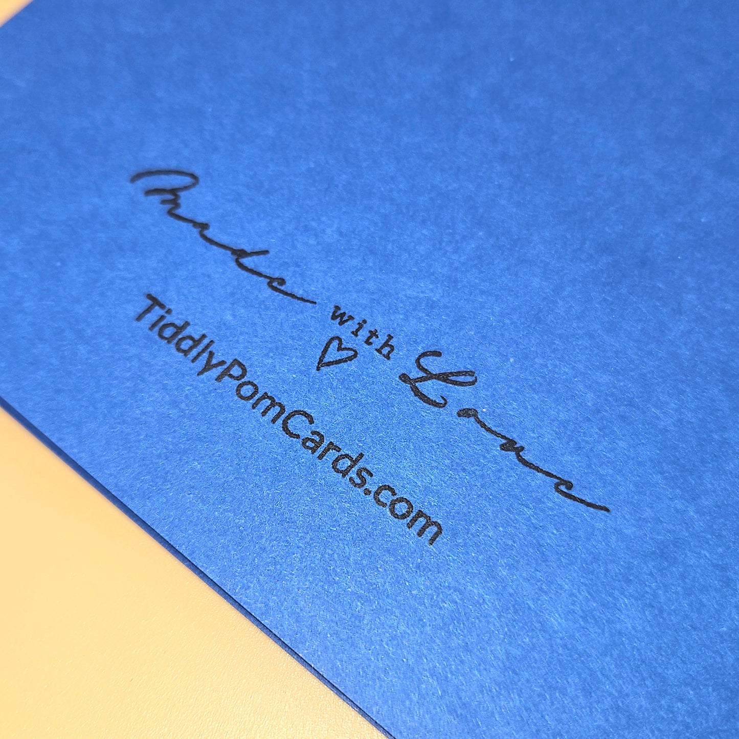 Blue card with 'Made with Love' and TiddlyPomCards.com text