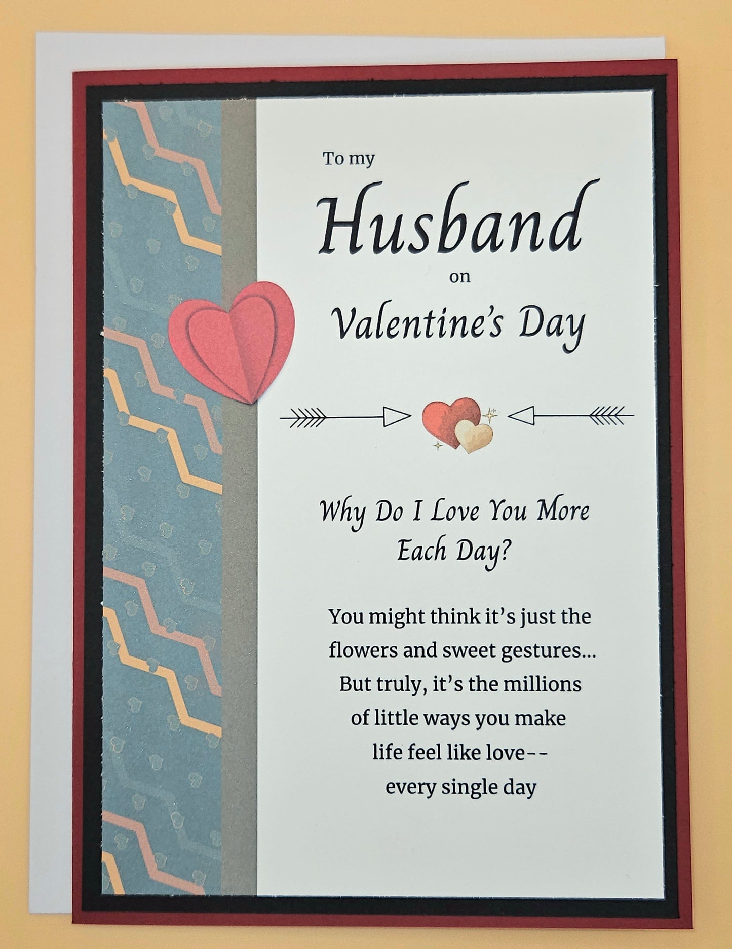 Valentine's Day Card for Husband, Handmade Romantic Heart and Arrow, Heartfelt Keepsake