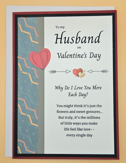 Valentine's Day Card for Husband, Handmade Romantic Heart and Arrow, Heartfelt Keepsake