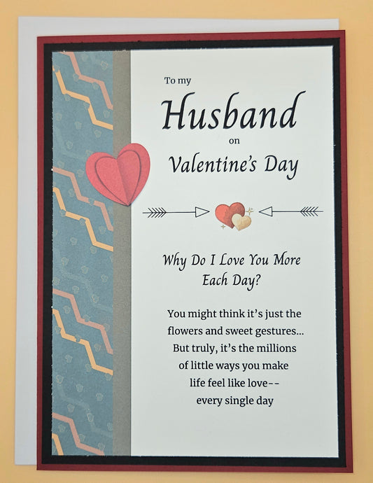 Valentine's Day Card for Husband, Handmade Romantic Heart and Arrow, Heartfelt Keepsake