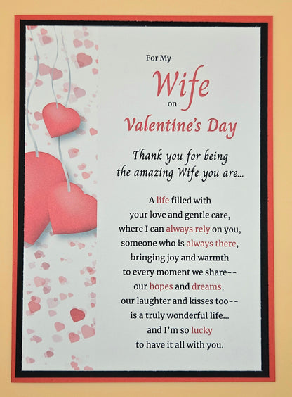 Valentine's Day card for a wife with hearts and a poem on a beige background
