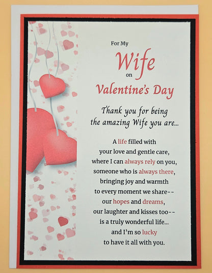 Valentine's Day card for a wife with heart designs and romantic text.