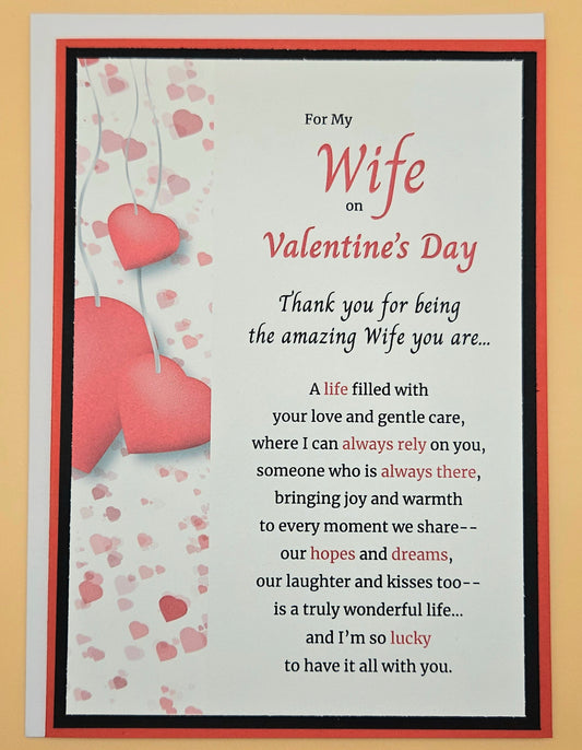 Valentine's Day card for a wife with heart designs and romantic text.