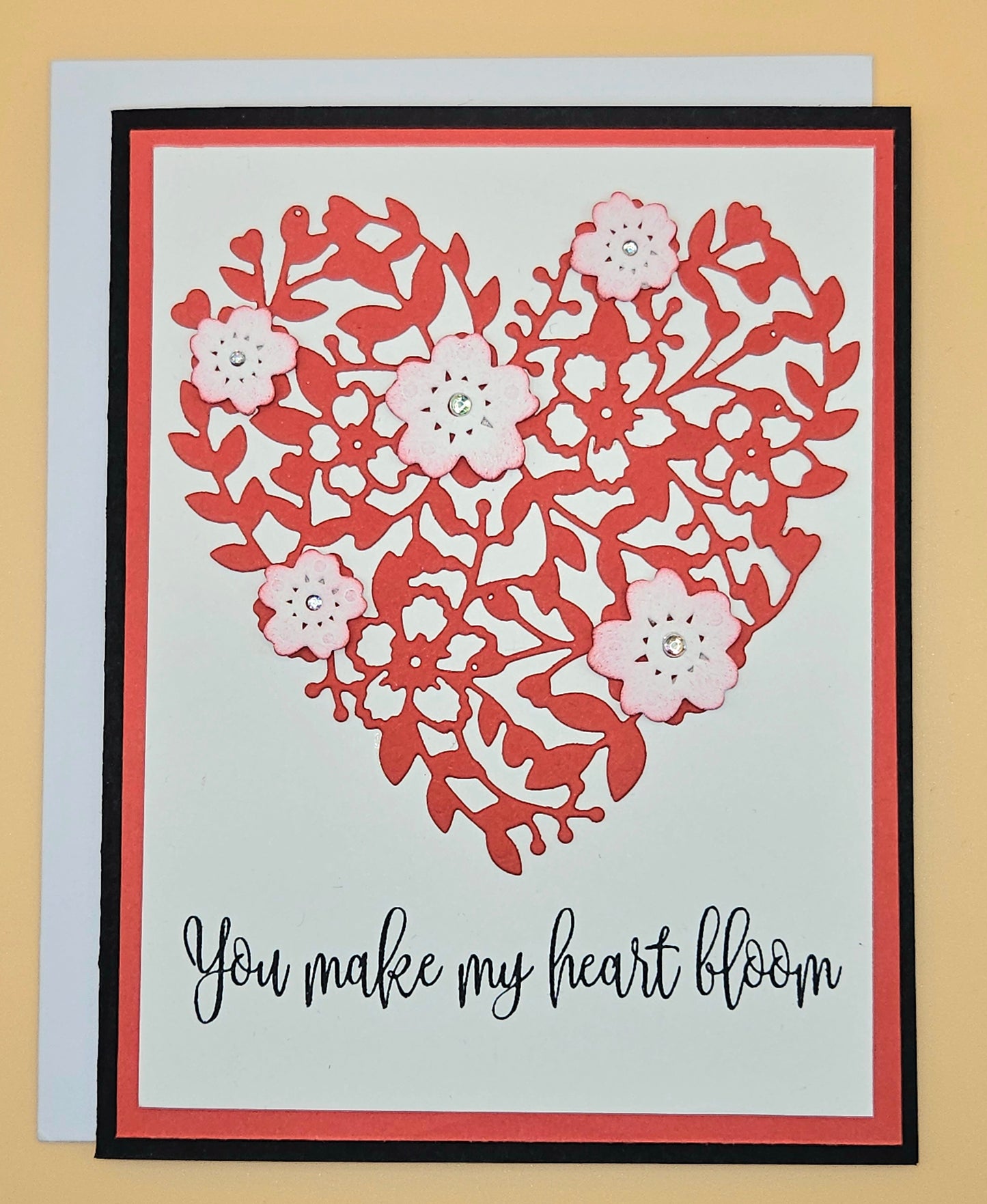 Valentine's Day Card, Handmade You Make My Heart Bloom Floral Die-Cut, Romantic Keepsake