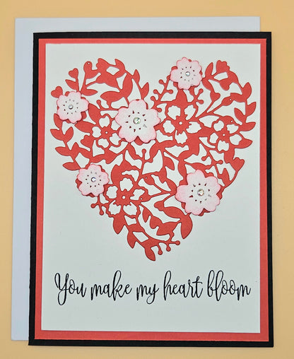 Valentine's Day Card, Handmade You Make My Heart Bloom Floral Die-Cut, Romantic Keepsake