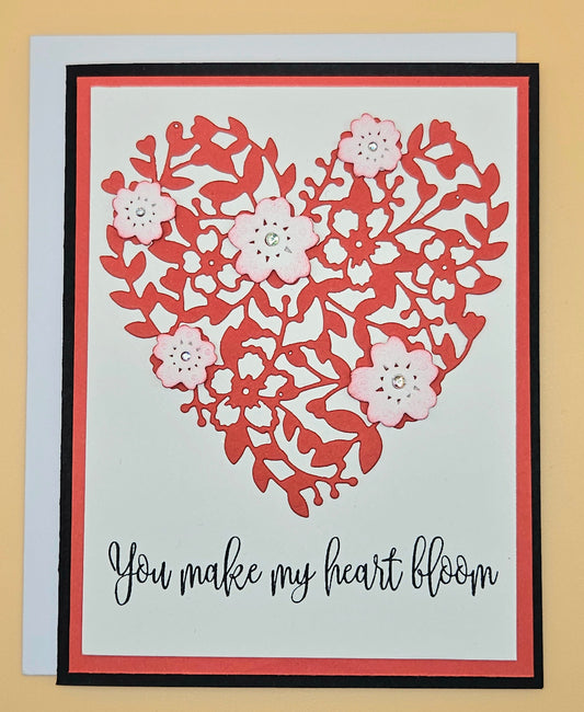 Valentine's Day Card, Handmade You Make My Heart Bloom Floral Die-Cut, Romantic Keepsake