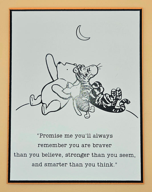 Winnie the Pooh Friendship Card, Handmade Blank Note Cards, Inspirational Classic Pooh AA Milne Quote "Brave Strong Smart"