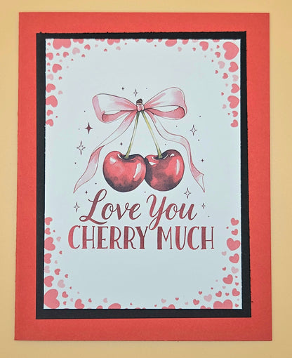 Valentine's Day Card, Handmade Love You Cherry Much, Romantic Keepsake