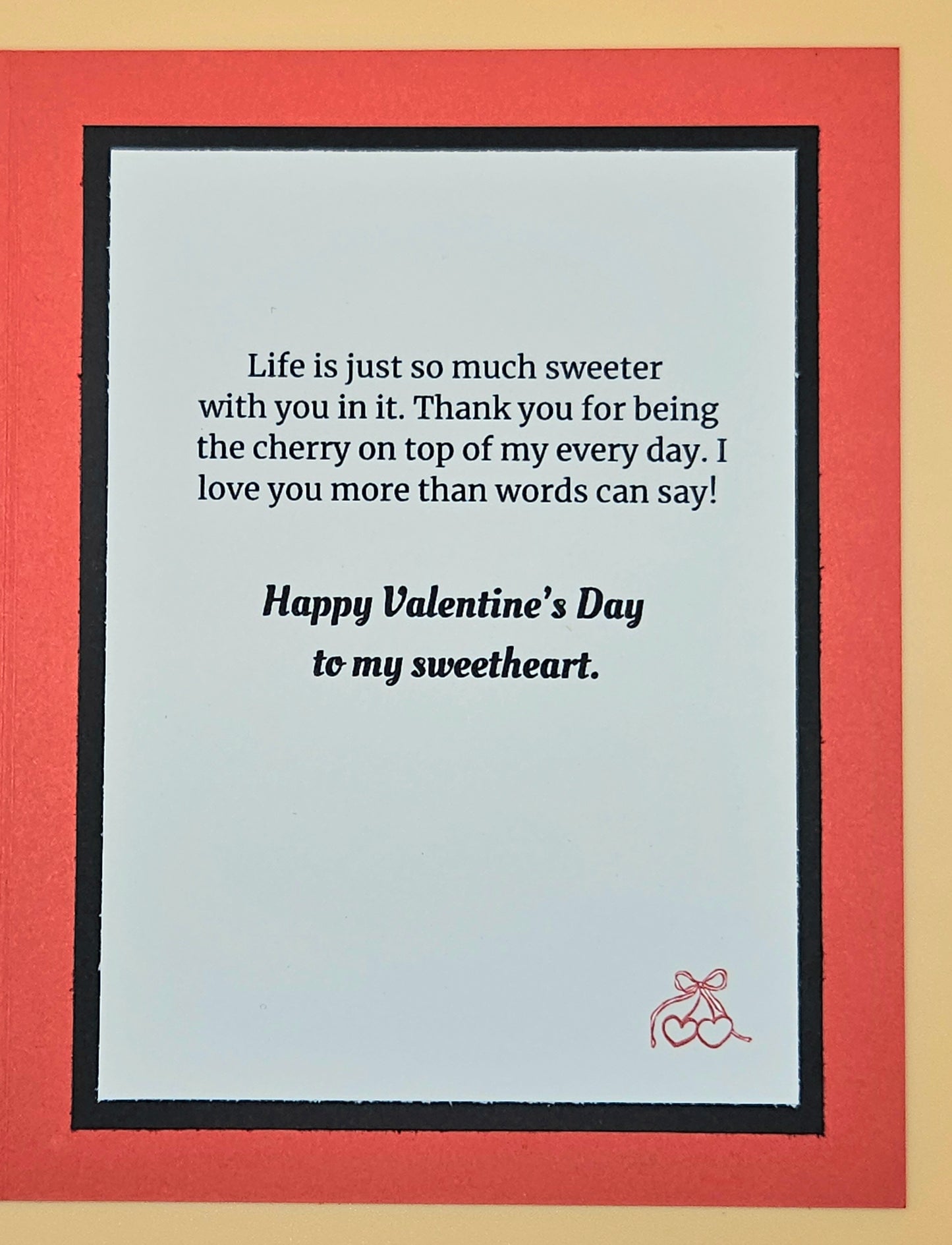 Valentine's Day Card, Handmade Love You Cherry Much, Romantic Keepsake