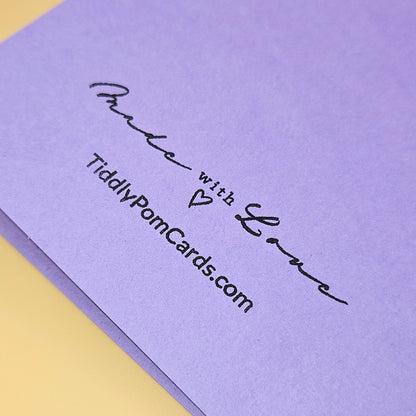 Purple card with 'Made with Love' and TiddlyPomCards.com text