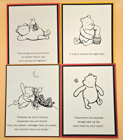 Winnie the Pooh Friendship Card Bundle, Handmade Blank Note Cards, Set of 4 Classic Pooh AA Milne Quotes