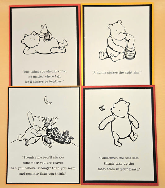 Winnie the Pooh Friendship Card Bundle, Handmade Blank Note Cards, Set of 4 Classic Pooh AA Milne Quotes