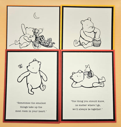 Winnie the Pooh Friendship Card Bundle, Handmade Blank Note Cards, Set of 4 Classic Pooh AA Milne Quotes
