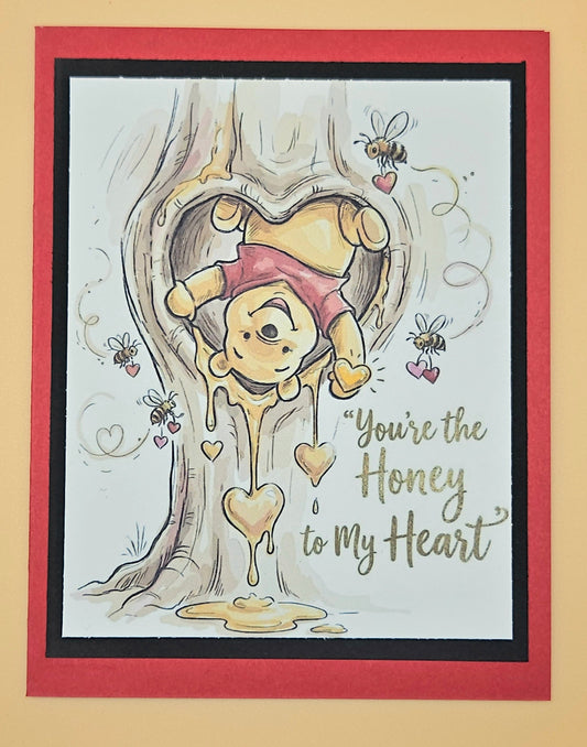 Winnie the Pooh Friendship Card, Handmade Love Keepsake Greeting Card, “You’re the Honey to My Heart”
