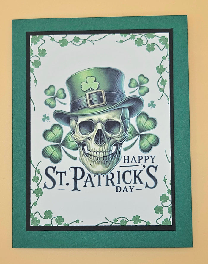 Gothic St. Patrick's Day Card, Handmade Skull Leprechaun Lucky Dark, Greeting, Blank Inside