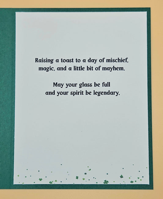 Card with a humorous toast text on a plain background