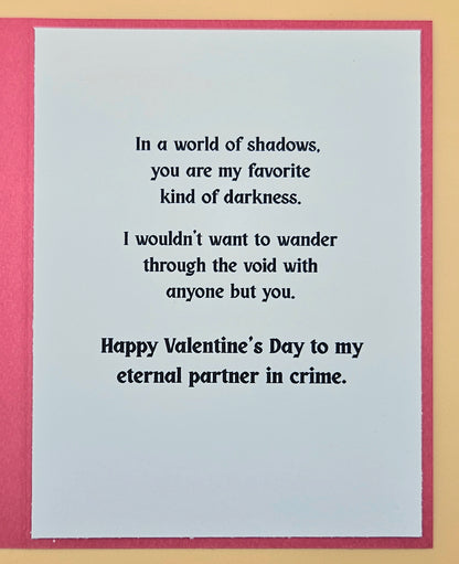Valentine's Day card with romantic text on a light gray background