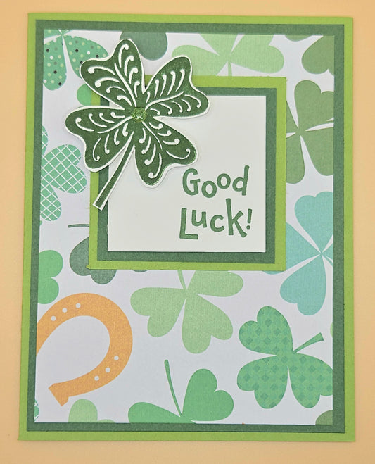 Handmade St. Patrick’s Day Card, Irish Greeting Card, Green Four Leaf Lucky Clover Bliss