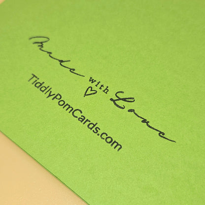 Green card with 'Made with Love' and TiddlyPomCards.com text
