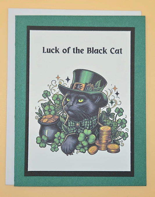 Gothic St. Patrick's Day Card, Handmade Black Cat Leprechaun Greeting Card Keepsake