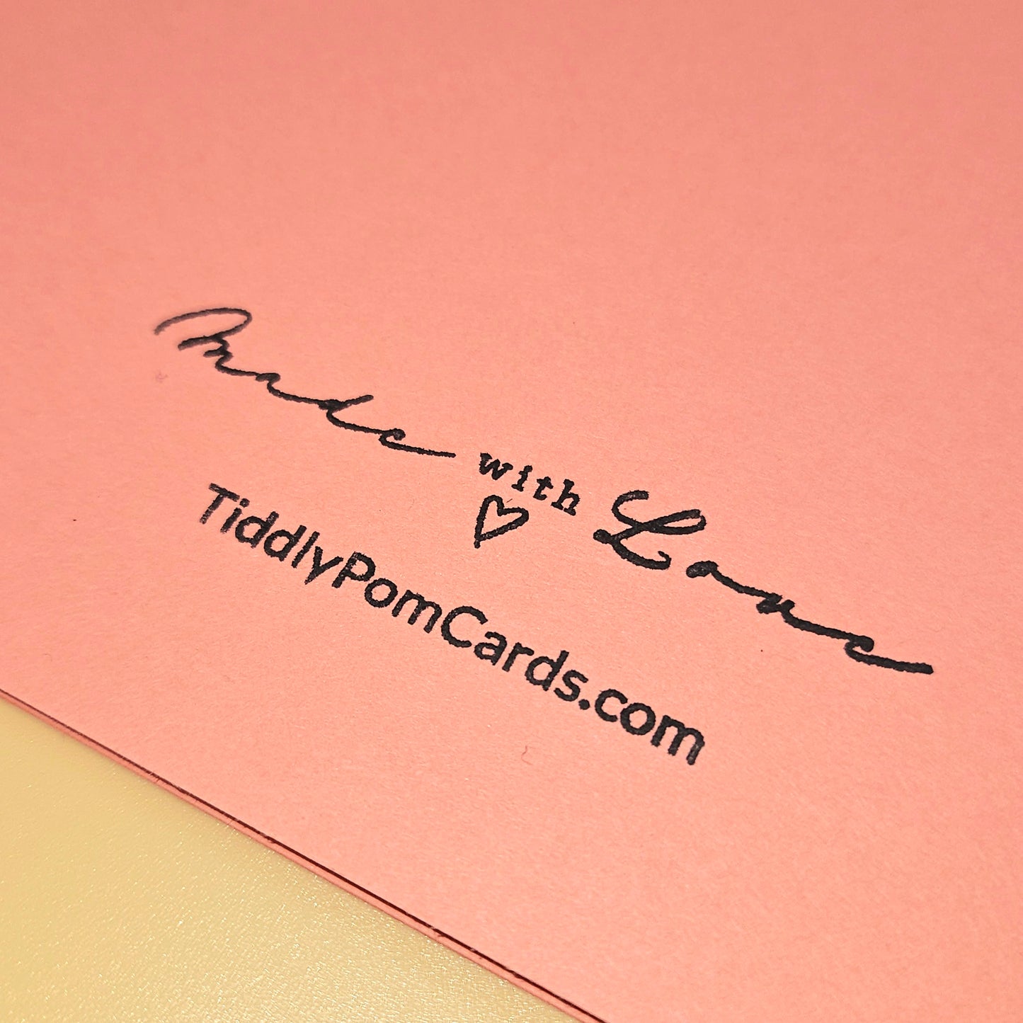 Pink card with 'Made with Love' and 'TiddlyPomCards.com' text.