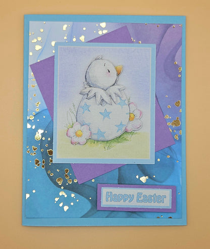 Easter Card, Handmade Hatchling Chick 3D Decoupage, Gold Accent Keepsake, Blank Inside