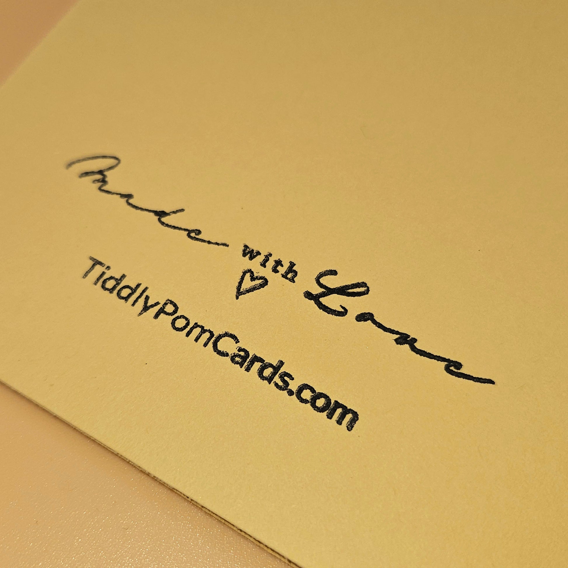 Beige card with 'Made with Love' and TiddlyPomCards.com text