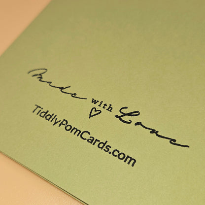 Green card with 'Made with Love' and TiddlyPomCards.com text