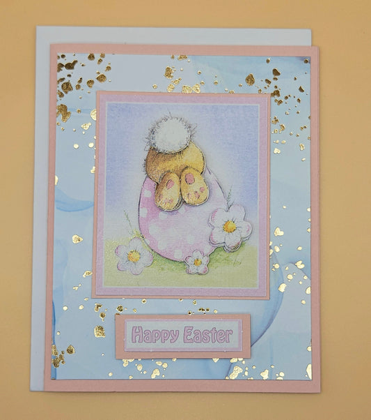 Handmade Easter Card, Pastel Bunny Tails Greeting Card, 3D Decoupage Keepsake