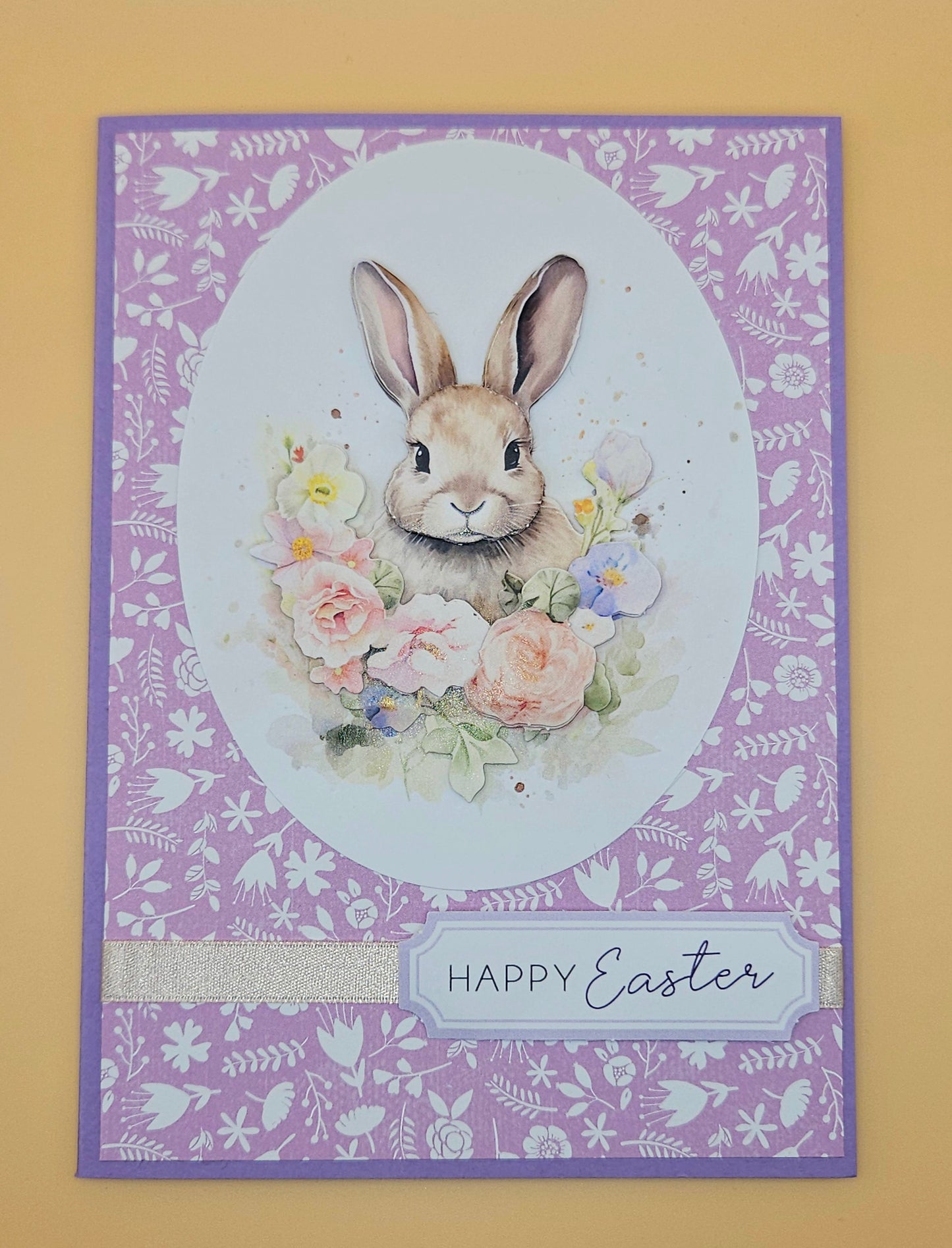 Easter Card, Handmade Pastel Bunny Floral 3D Decoupage, Happy Easter Keepsake, Blank Inside