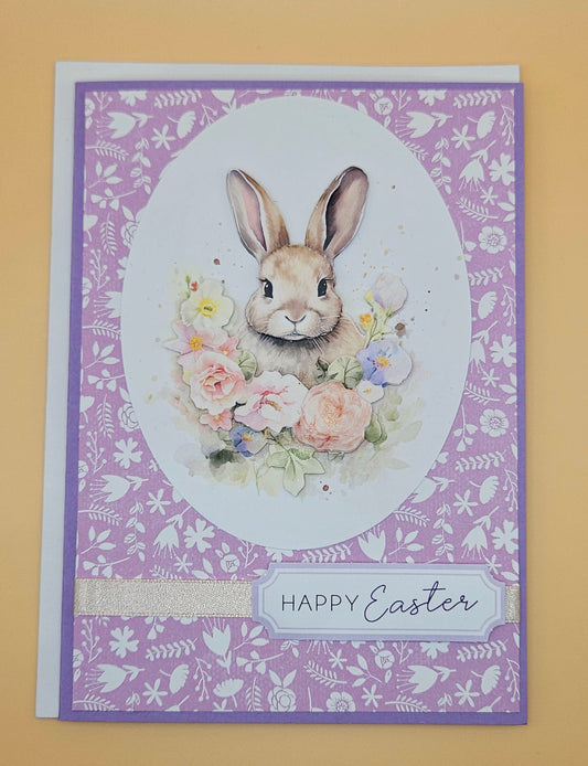 Handmade Easter Cards, Pastel Bunny Floral Greeting Card, 3D Decoupage Keepsake