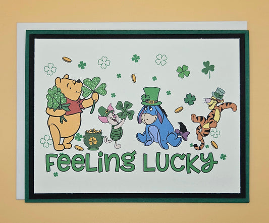 Winnie the Pooh St. Patrick's Day Card, Handmade Classic Pooh and Friends Feeling Lucky Greeting Card Keepsake