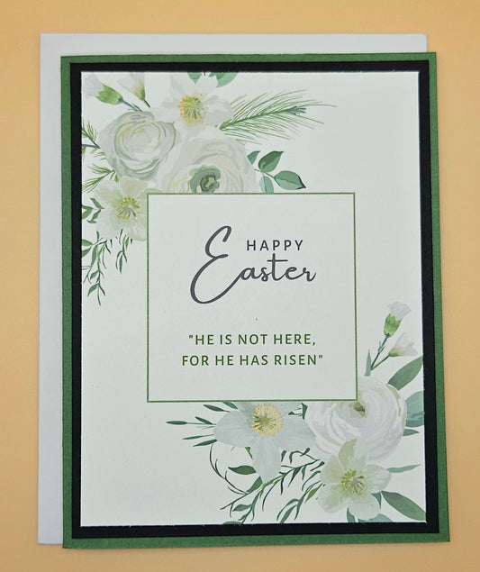 Easter card with floral design and text on a beige background