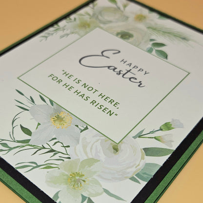 Easter card with floral design and text on a beige background