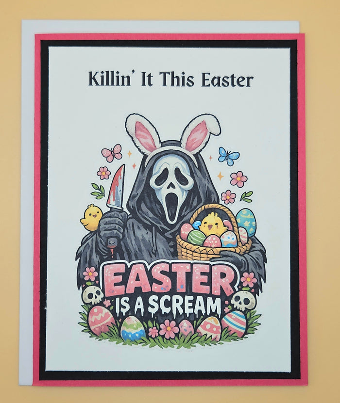 Ghostface Horror Easter Card, Handmade Scream Snarky Holiday Goth Greeting Card