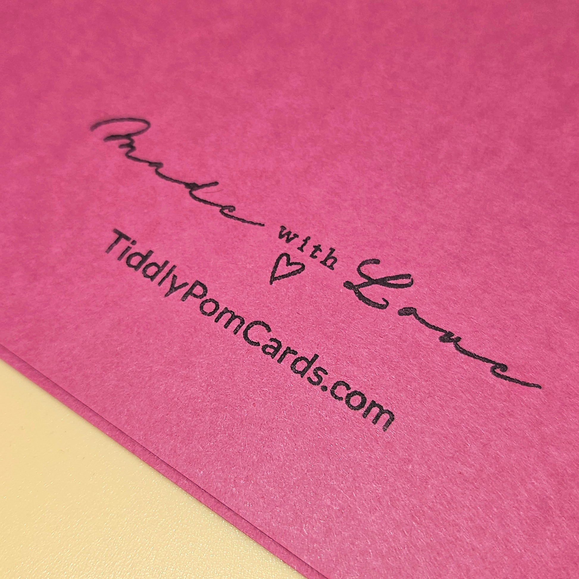 Pink card with 'Made with Love' and 'TiddlyPomCards.com' text.