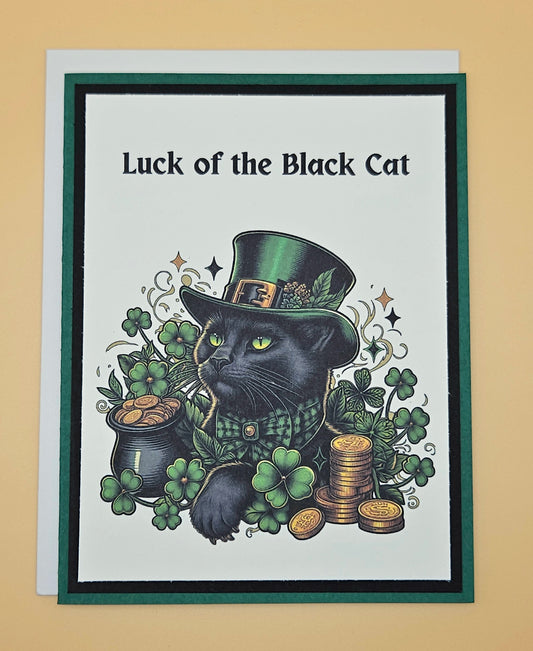 Gothic St. Patrick's Day Card, Handmade Black Cat Leprechaun Greeting Card Keepsake