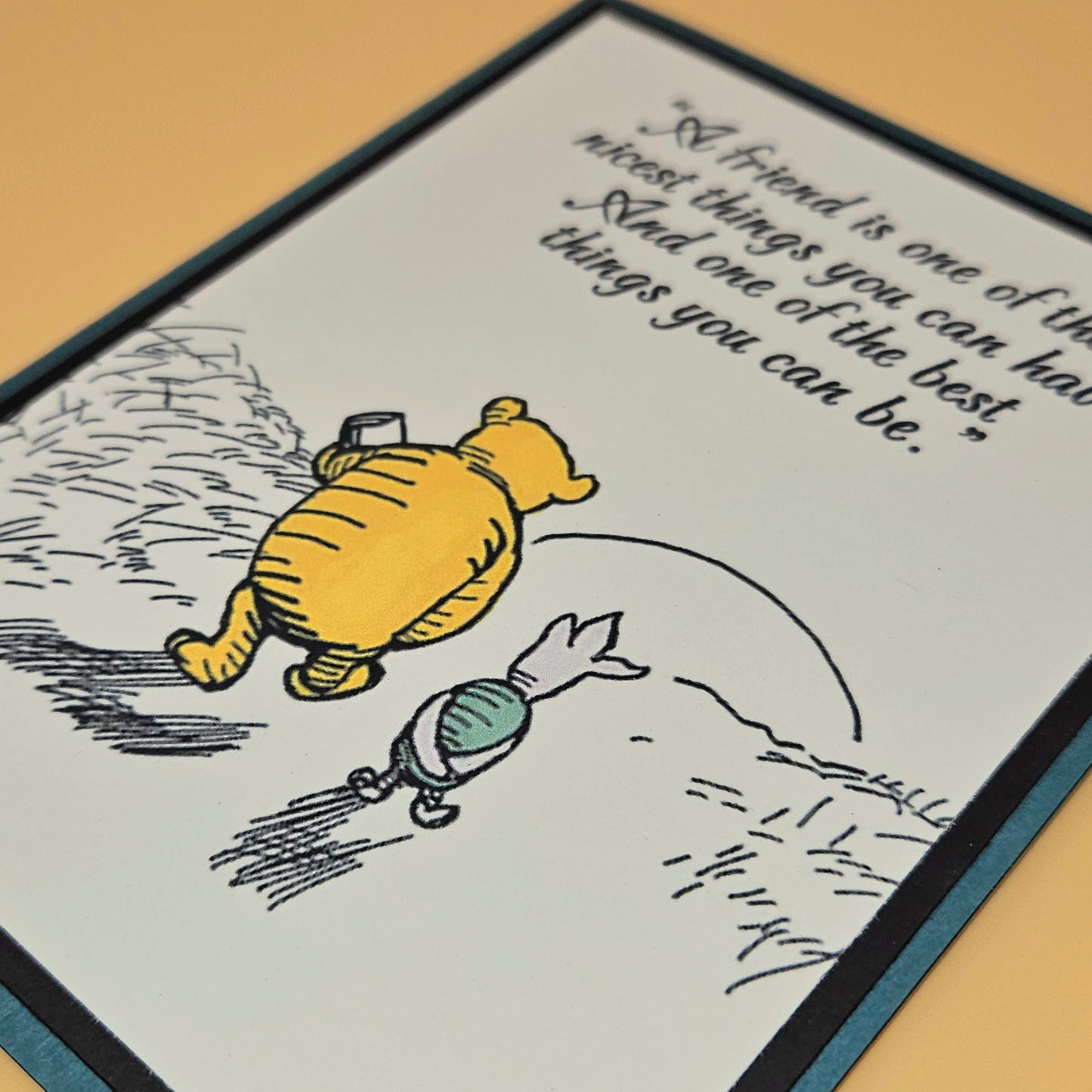 Winnie the Pooh Card, Handmade Layered Friendship Greeting Card, Heartfelt Piglet & Pooh Quote Keepsake