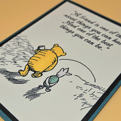 Winnie the Pooh Card, Handmade Layered Friendship Greeting Card, Heartfelt Piglet & Pooh Quote Keepsake