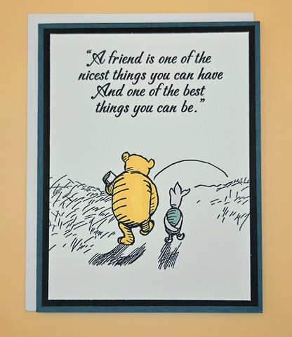 Winnie the Pooh Card, Handmade Layered Friendship Greeting Card, Heartfelt Piglet & Pooh Quote Keepsake