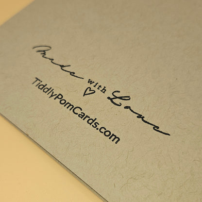 Text 'Made with Love TiddlyPomCards.com' on a textured beige card