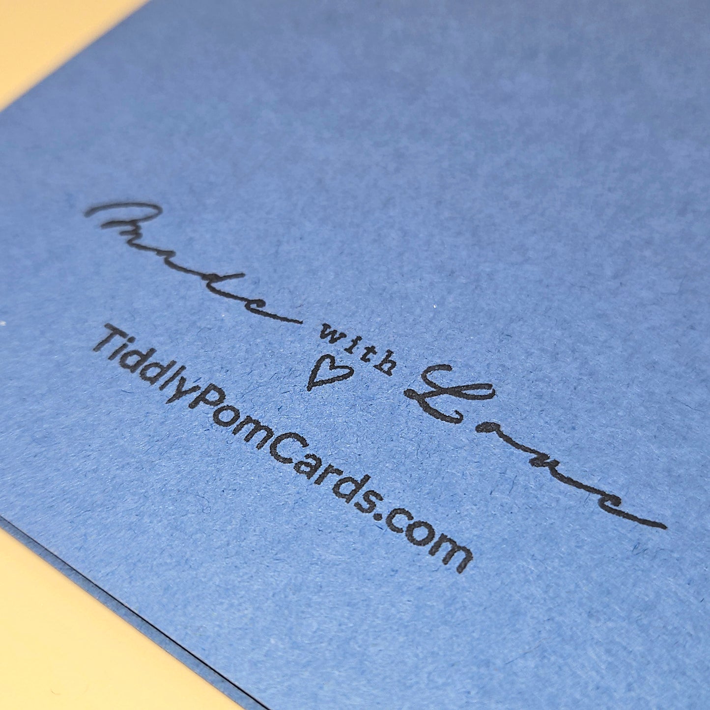 Blue card with 'Made with Love' and TiddlyPomCards.com text