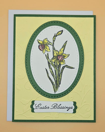 Religious Easter Card, Handmade Floral Lilies Blessings, Spring Keepsake, Blank Inside