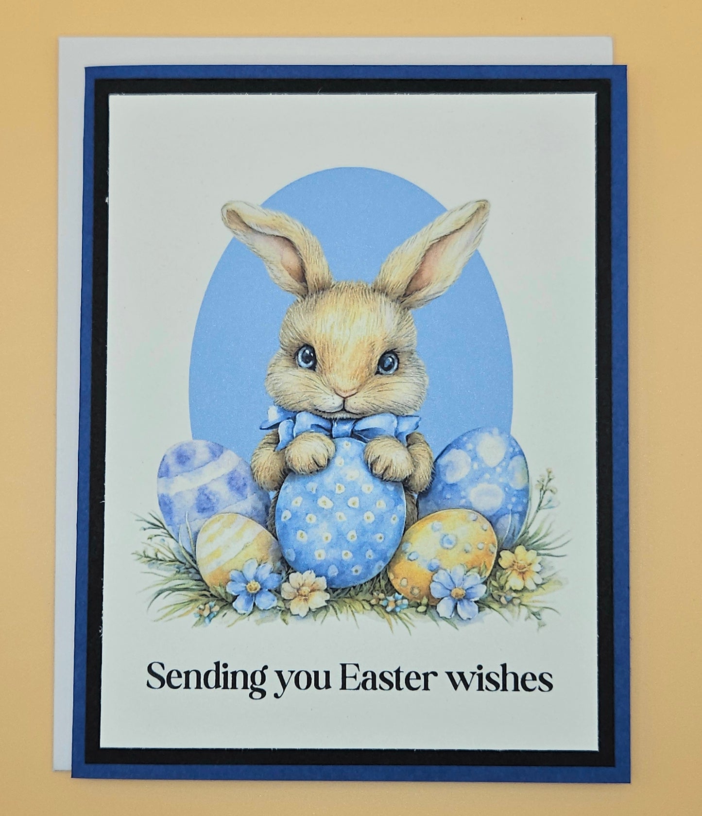 Easter Card, Handmade Vintage Bunny Spring Meadow, Heartfelt Keepsake, Blank Inside