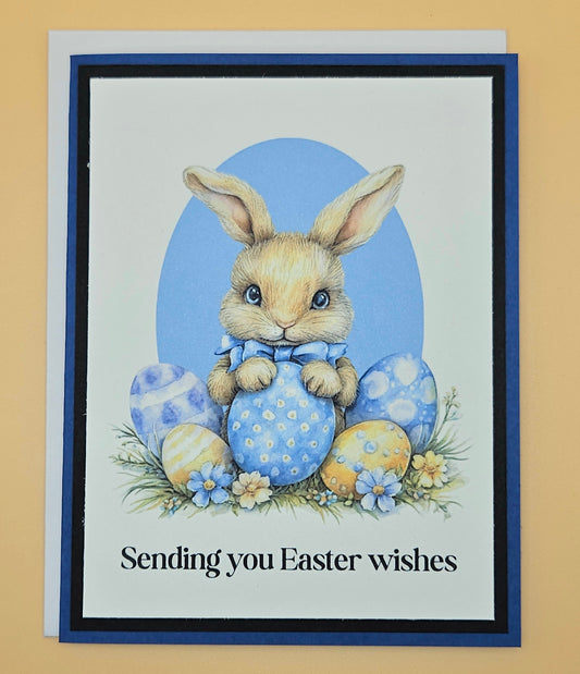 Handmade Easter Card, Vintage Bunny Greeting Card, Spring Meadow and Flowers Keepsake