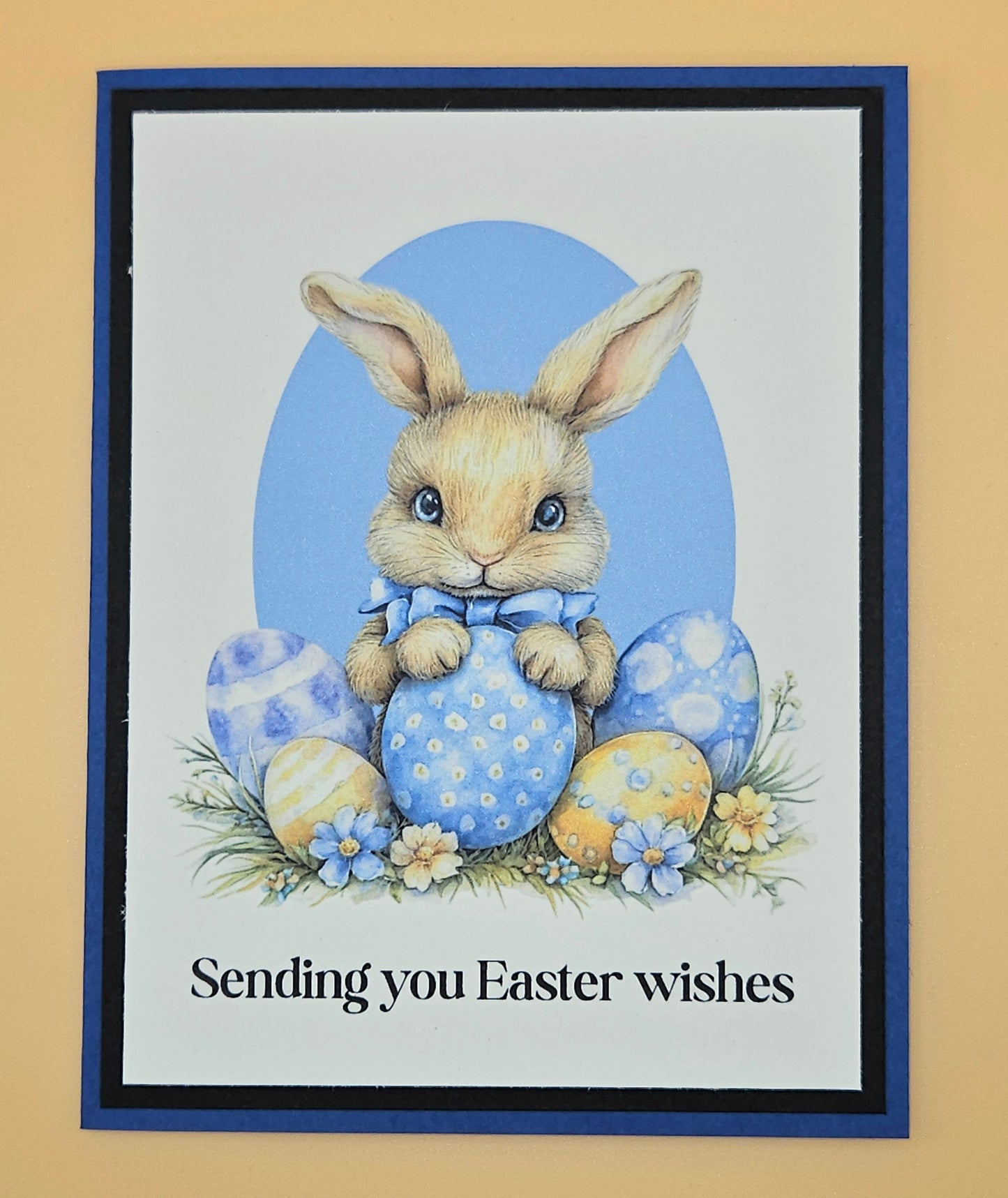 Easter Card, Handmade Vintage Bunny Spring Meadow, Heartfelt Keepsake, Blank Inside