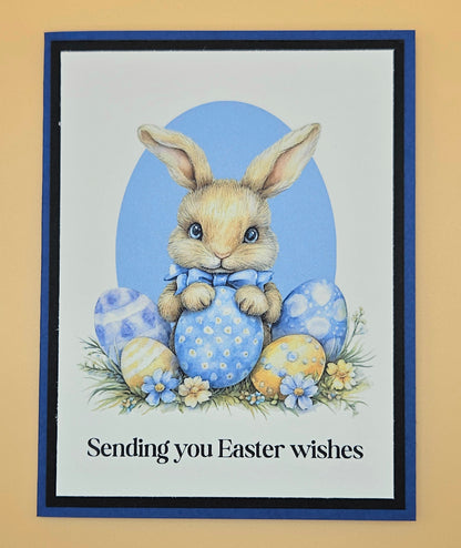 Easter Card, Handmade Vintage Bunny Spring Meadow, Heartfelt Keepsake, Blank Inside