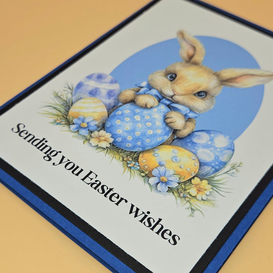 Easter Card, Handmade Vintage Bunny Spring Meadow, Heartfelt Keepsake, Blank Inside